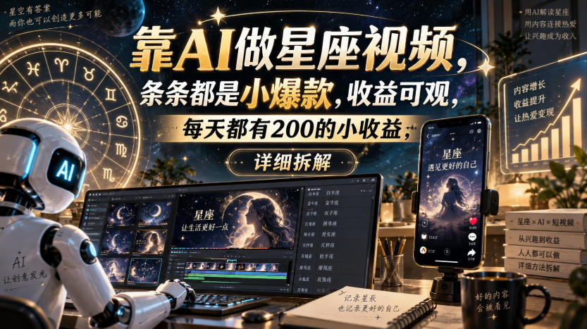 靠AI做星座视频，条条都是小爆款，收益可观，每天都有200的小收益，详细拆解-万象聊项目