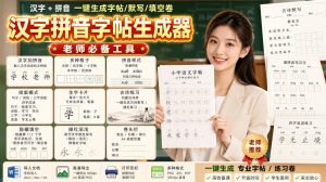 学习神器，汉字拼音字帖生成器，汉字+拼音 一键生成字帖/默写/填空卷，支持词组、成语，老师、家长必备-万象聊项目