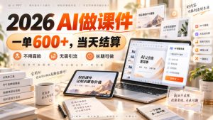2026 AI做课件，一单600+，当天结算，不用露脸，无需引流，长期可做【揭秘】-万象聊项目