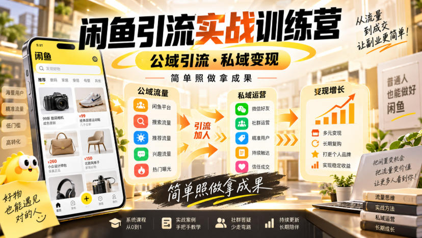 闲鱼引流实战训练营，公域引流·私域变现，简单照做拿成果-万象聊项目