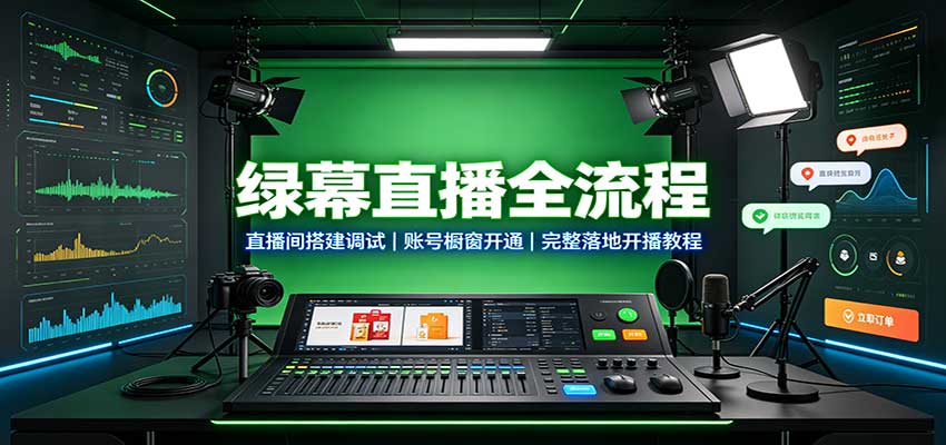 绿幕直播全流程：直播间搭建调试，账号橱窗开通，完整落地开播教程-万象聊项目
