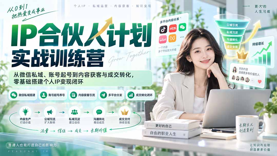IP合伙人计划实战训练营-更新：从微信私域、账号起号到内容获客与成交转化，零基础搭建个人IP变现闭环-万象聊项目