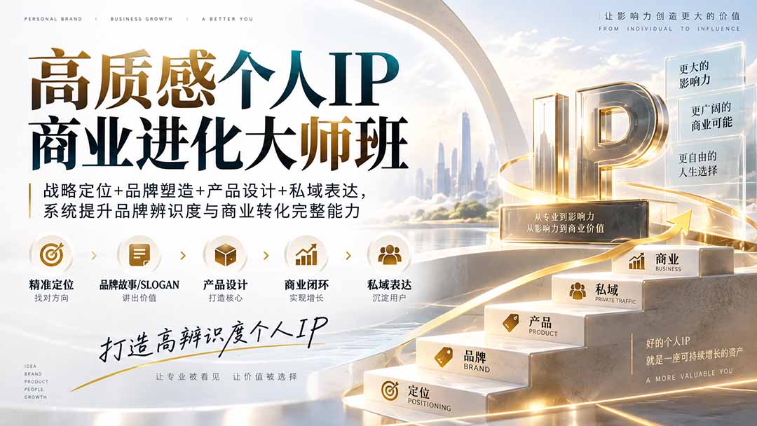 高质感个人IP商业进化大师班：战略定位+品牌塑造+产品设计+私域表达，系统提升品牌辨识度与商业转化完整能力-万象聊项目