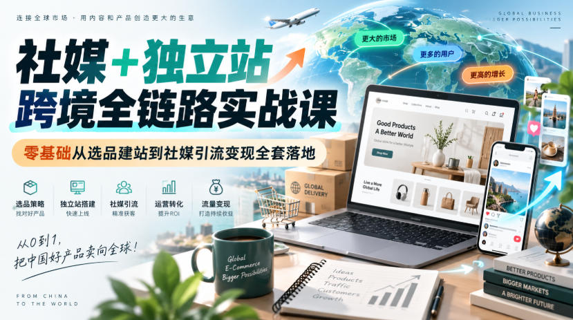 社媒+独立站跨境全链路实战课｜零基础从选品建站到社媒引流变现全套落地-万象聊项目
