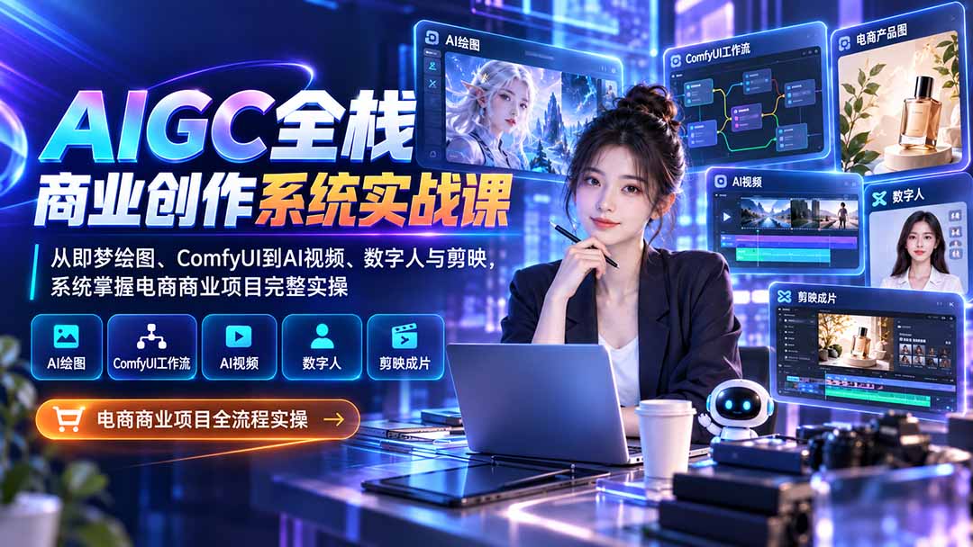 AIGC全栈商业创作系统实战课：从即梦绘图、ComfyUI到AI视频、数字人与剪映，系统掌握电商商业项目完整实操-万象聊项目