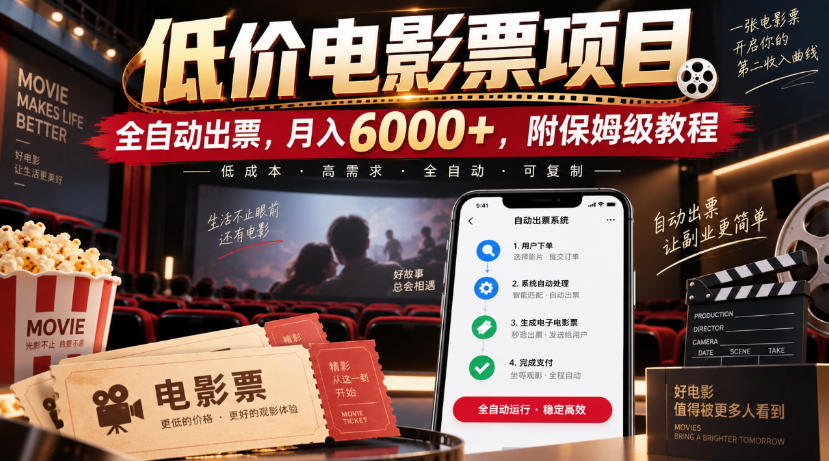 低价电影票项目，全自动出票，月入6000+，附保姆级教程【揭秘】-万象聊项目