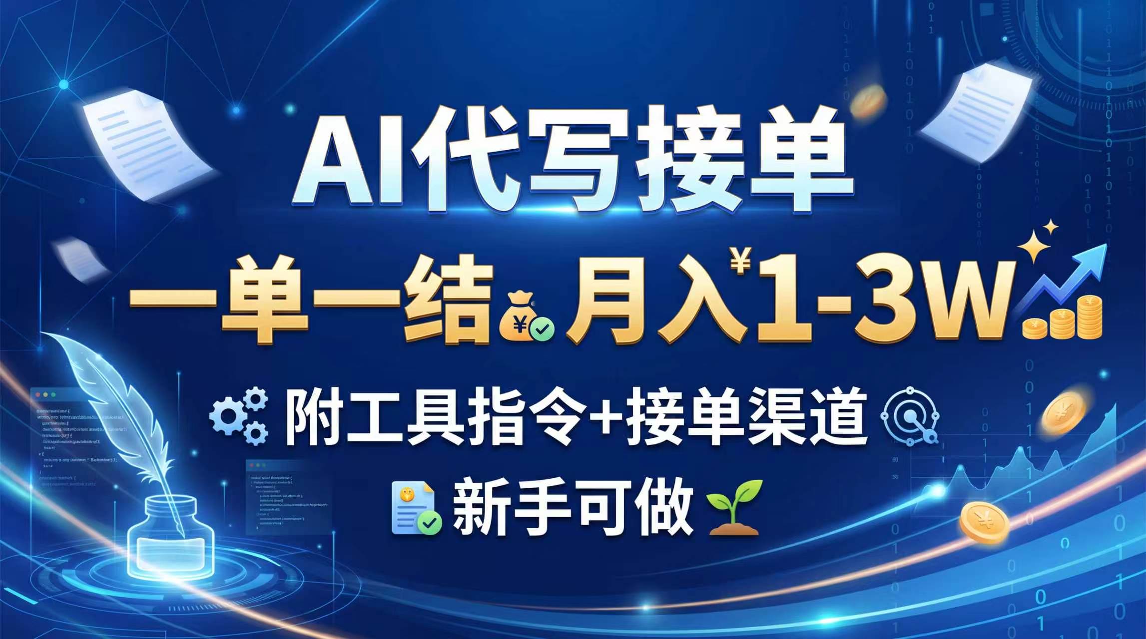 AI代写接单，一单一结，月入1-3W，附工具指令+接单渠道，新手可做-万象聊项目