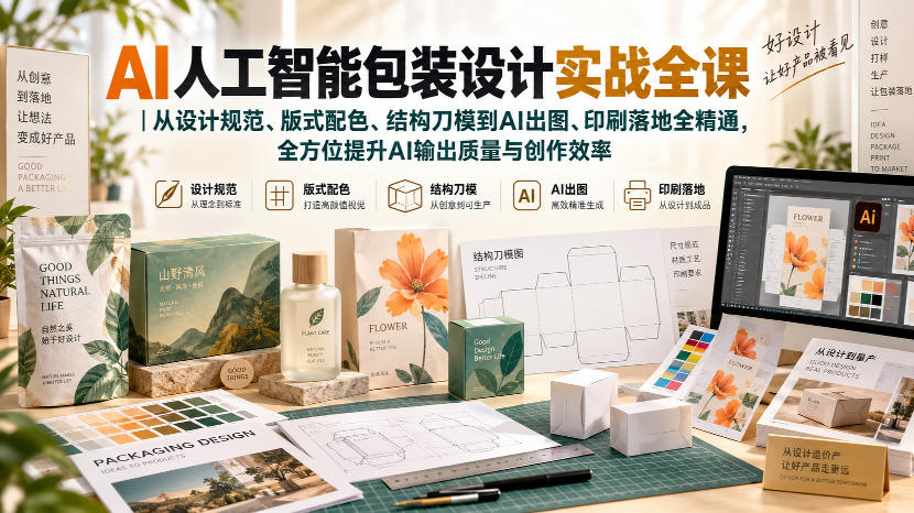 AI人工智能包装设计实战全课｜从设计规范、版式配色、结构刀模到AI出图、印刷落地全精通-万象聊项目