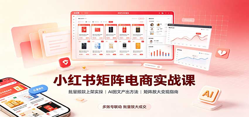 小红书矩阵电商实战课：批量搬款上架实操，AI图文产出，矩阵放大变现指南-万象聊项目