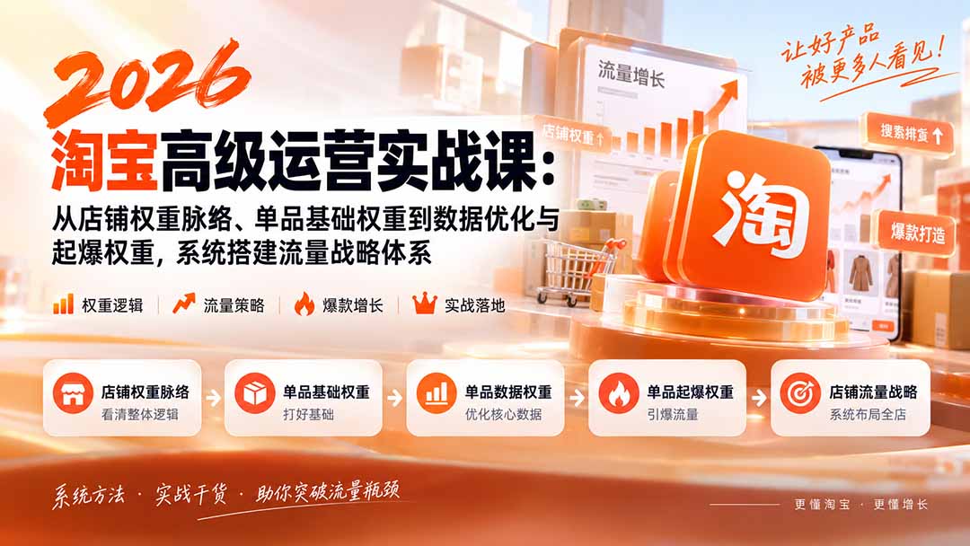 2026淘宝高级运营实战课：从店铺权重脉络、单品基础权重到数据优化与起爆权重，系统搭建流量战略体系-万象聊项目