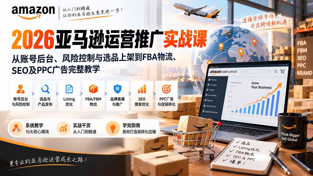 2026亚马逊运营推广实战课：从账号后台、风险控制与选品上架到FBA物流、SEO及PPC广告完整教学-万象聊项目