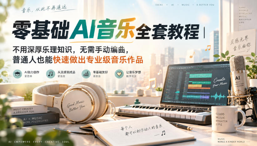 零基础AI音乐全套教程｜不用深厚乐理知识，无需手动编曲，普通人也能快速做出专业级音乐作品-万象聊项目
