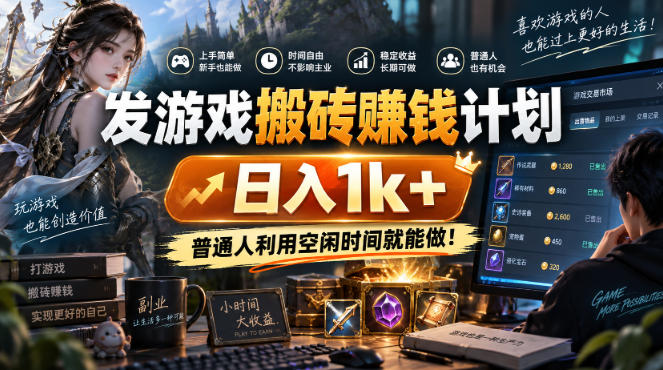 发游戏搬砖賺钱计划，日入1k+，普通人利用空闲时间就能做！【揭秘】-万象聊项目