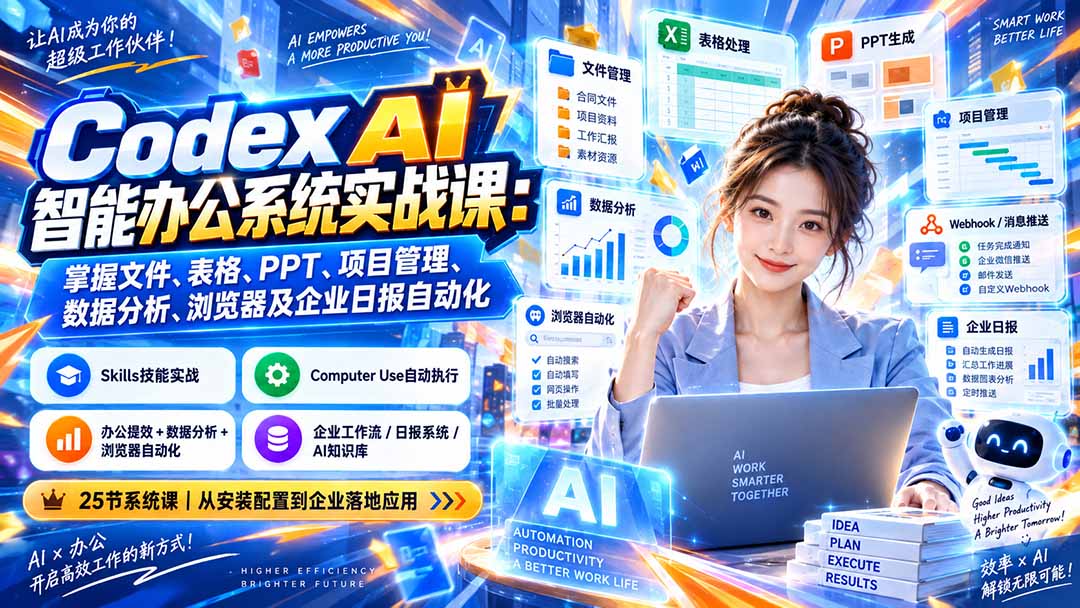Codex AI智能办公系统实战课：掌握文件、表格、PPT、项目管理、数据分析、浏览器及企业日报自动化-万象聊项目