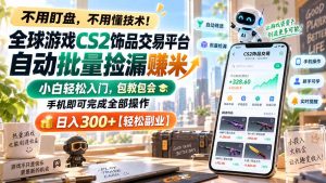 全球游戏CS2饰品交易平台自动批量捡漏赚米，小白轻松入门，包教包会，手机即可完成全部操作，日入300+【轻松副业】-万象聊项目