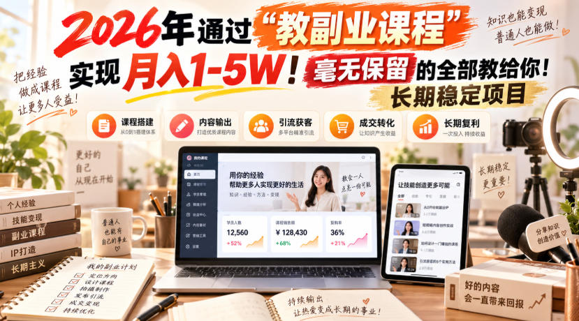 2026年通过“教副业课程”实现月入1-5W！毫无保留的全部教给你！长期稳定项目-万象聊项目