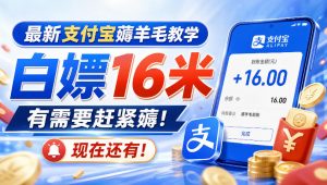 最新支付宝薅羊毛教学，白嫖16米，有需要赶紧薅，现在还有！-万象聊项目