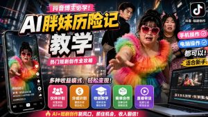 抖音博主的AI胖妹历险记教学，伙伴计划+分成计划+收徒+商单等多种收益，适合新手，手机电脑都可以操作-万象聊项目