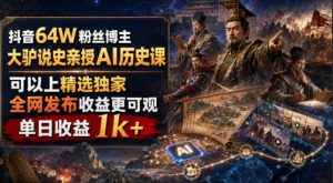抖音64W粉丝博主大驴说史亲授AI历史课，可以上精选独家，全网发布收益更可观，单日收益1k+(更新)-万象聊项目