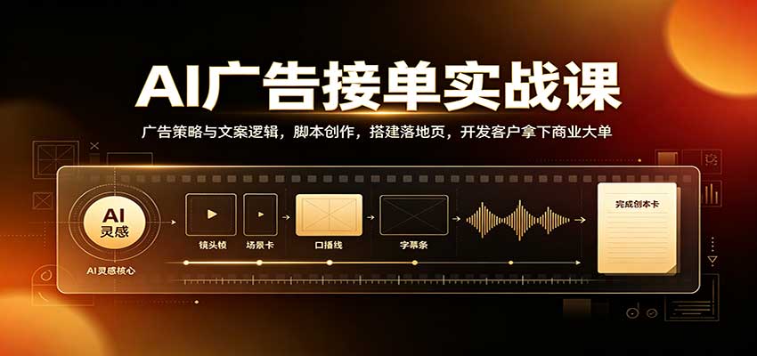 AI广告接单实战：广告策略与文案逻辑，脚本创作，搭建落地页，开发客户拿下商业大单-万象聊项目