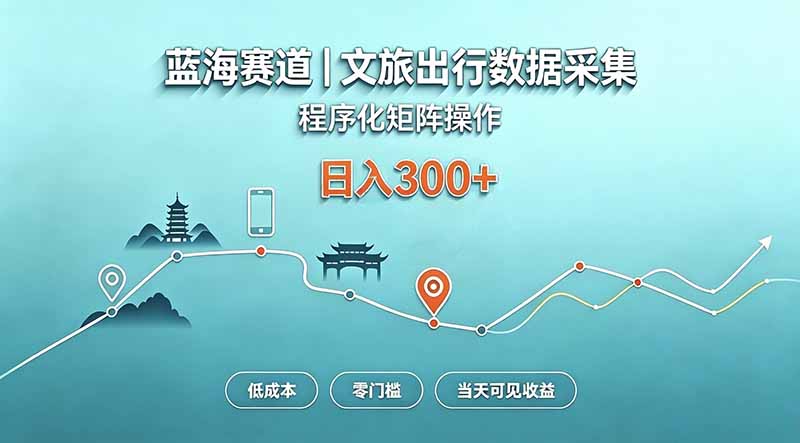 蓝海赛道  文旅出行数据采集  程序化矩阵操作    低成本  零门槛   当天可见收益   日入300+-万象聊项目