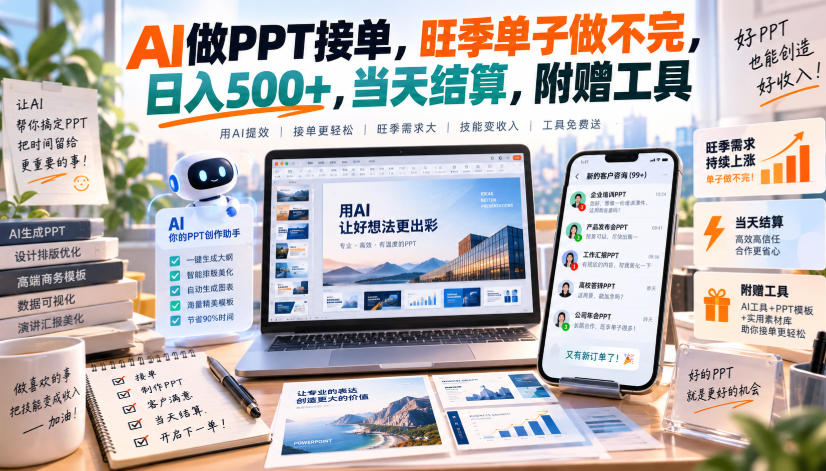 AI做PPT接单，旺季单子做不完，日入500+，当天结算，附赠工具【揭秘】-万象聊项目
