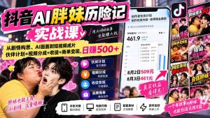 抖音AI胖妹历险记实战课：从剧情构思、AI画面到短视频成片，伙伴计划+视频分成+收徒+商单变现，日赚500+-万象聊项目