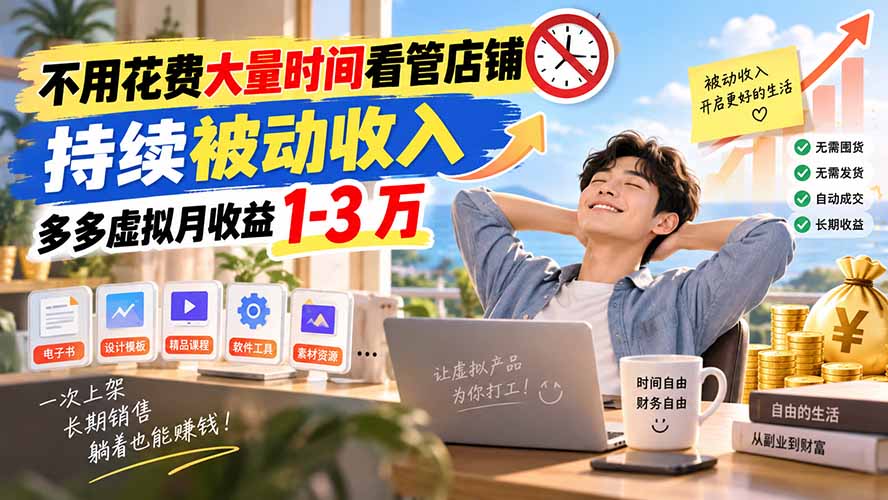 不用花费大量时间看管店铺，持续被动收入，多多虚拟月收益 1-3 万-万象聊项目