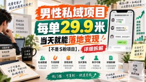 男性私域项目，每单29.9米，当天就能落地变现【不是S粉项目】，详细拆解-万象聊项目