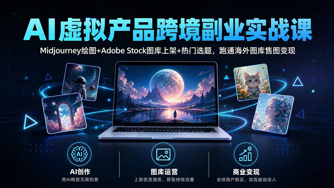 AI虚拟产品跨境副业实战课｜Midjourney绘图+Adobe Stock图库上架+热门选题，跑通海外图库售图变现-万象聊项目