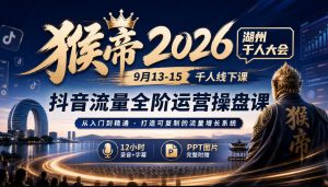 猴帝2026湖州千人大会9月13-15千人线下课，抖音流量全阶运营操盘课，12小时录音加字幕+ppt图片-万象聊项目