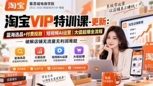 淘宝VIP特训课-更新0917：蓝海选品+付费投放｜短视频AI运营｜大促起爆全流程，破解店铺无流量无利润难题-万象聊项目