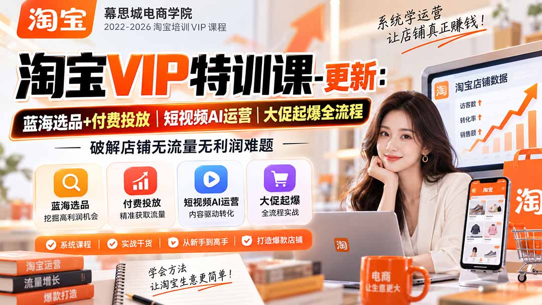 淘宝VIP特训课-更新0917：蓝海选品+付费投放｜短视频AI运营｜大促起爆全流程，破解店铺无流量无利润难题-万象聊项目