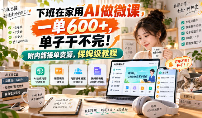下班在家用AI做微课，一单600+，单子干不完！附内部接单资源，保姆级教程【揭秘】-万象聊项目