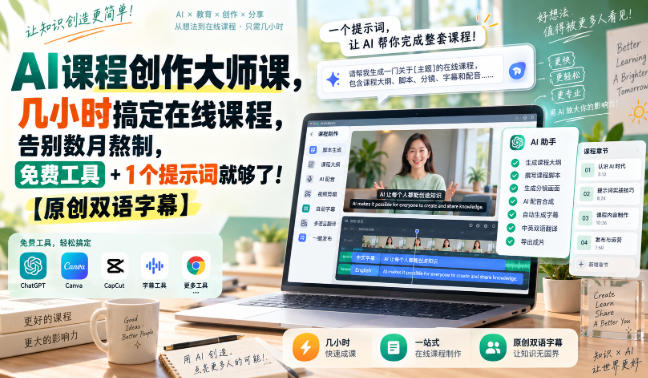 AI课程创作大师课，几小时搞定在线课程，告别数月熬制，免费工具+1个提示词就够了！【原创双语字幕】-万象聊项目