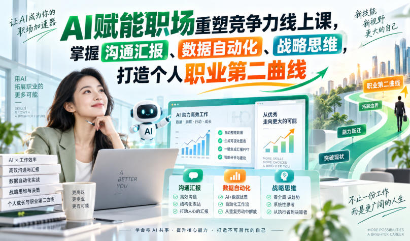 AI赋能职场重塑竞争力线上课，掌握沟通汇报、数据自动化、战略思维，打造个人职业第二曲线-万象聊项目