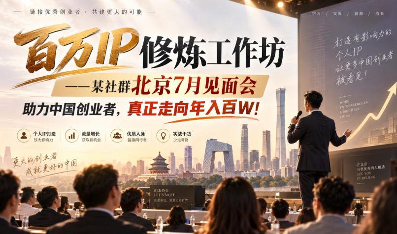 百万IP修炼工作坊——某社群北京7月见面会，助力中国创业者，真正走向年入百W!-万象聊项目