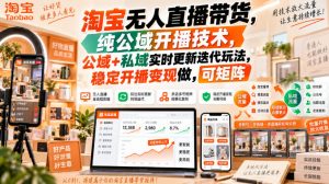 淘宝无人直播带货,纯公域开播技术,公域+私域实时更新迭代玩法,稳定开播变现做,可矩阵【揭秘】-万象聊项目