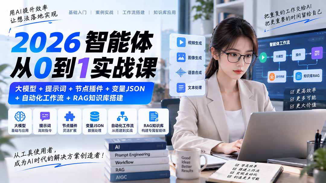 2026智能体从0到1实战课｜大模型+提示词+节点插件+变量JSON+自动化工作流+RAG知识库搭建-万象聊项目