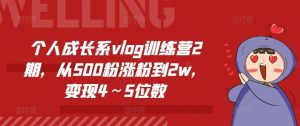个人成长系vlog训练营2期，从500粉涨粉到2w，变现4～5位数-万象聊项目