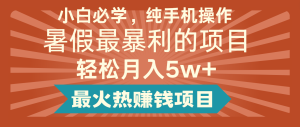 2024暑假最赚钱的项目，简单无脑操作，每单利润最少500+，轻松月入5万+-万象聊项目