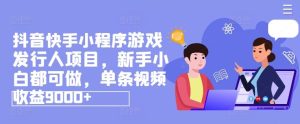 抖音快手小程序游戏发行人项目，新手小白都可做，单条视频收益9000+-万象聊项目
