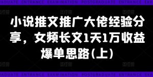 小说推文推广大佬经验分享,女频长文1天1万收益爆单思路(上)-万象聊项目