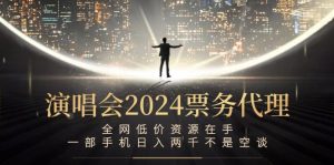 演唱会2024票务代理，全网低价资源在手，一部手机日入两千不是空谈-万象聊项目