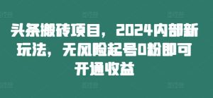 头条搬砖项目,2024内部新玩法,无风险起号0粉即可开通收益-万象聊项目