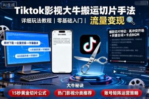 Tiktok影视大牛搬运切片手法，详细玩法教程-万象聊项目