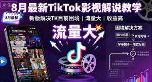 8月最新TikTok影视解说教学，新版解决TK目前困境，流量大，收益高-万象聊项目