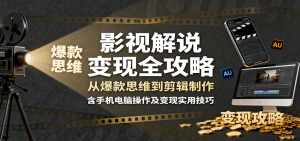 影视解说变现全攻略：从爆款思维到剪辑制作，含手机电脑操作及变现实用技巧-万象聊项目