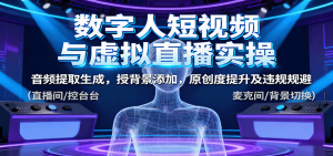 数字人短视频与虚拟直播实操，音频提取生成，背景添加，原创度提升及违规规避-万象聊项目