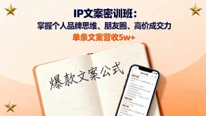 IP文案密训班:掌握个人品牌思维、朋友圈、高价成交力,单条文案营收5w+-万象聊项目